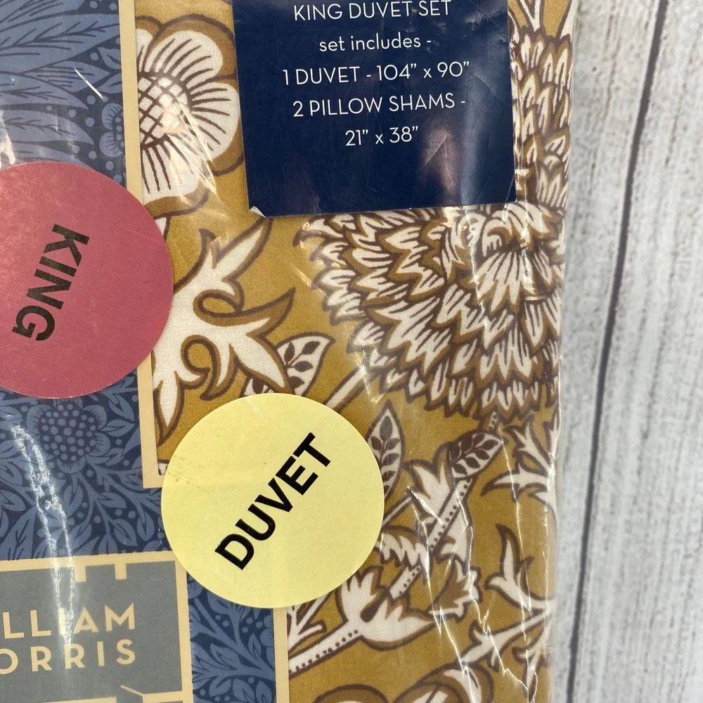 William Morris Duvet Set King Cherwell Honey Yellow Floral Cotton Percale Earthy